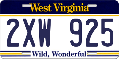 WV license plate 2XW925