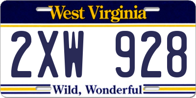 WV license plate 2XW928