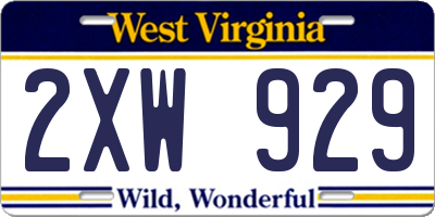 WV license plate 2XW929