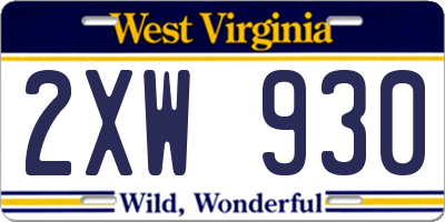 WV license plate 2XW930
