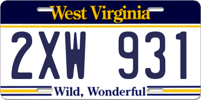 WV license plate 2XW931