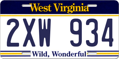 WV license plate 2XW934