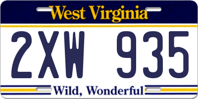 WV license plate 2XW935