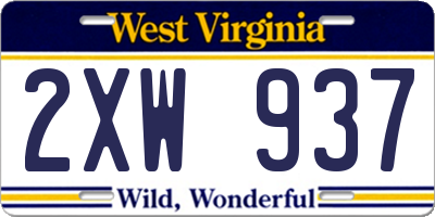WV license plate 2XW937