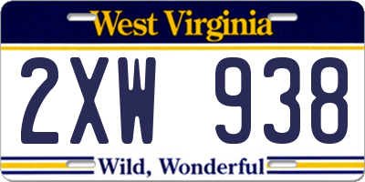 WV license plate 2XW938