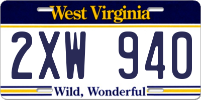 WV license plate 2XW940