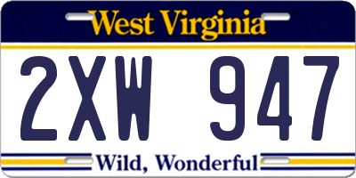 WV license plate 2XW947