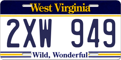 WV license plate 2XW949