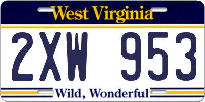 WV license plate 2XW953