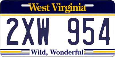 WV license plate 2XW954