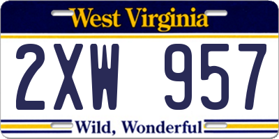 WV license plate 2XW957