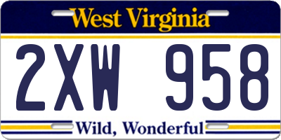 WV license plate 2XW958