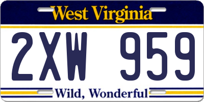 WV license plate 2XW959