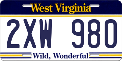 WV license plate 2XW980