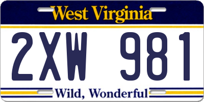 WV license plate 2XW981