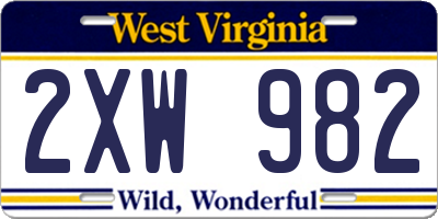 WV license plate 2XW982