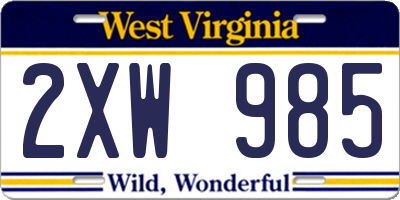 WV license plate 2XW985