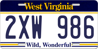 WV license plate 2XW986