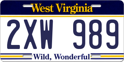 WV license plate 2XW989