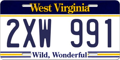 WV license plate 2XW991