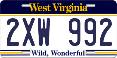 WV license plate 2XW992