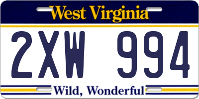 WV license plate 2XW994
