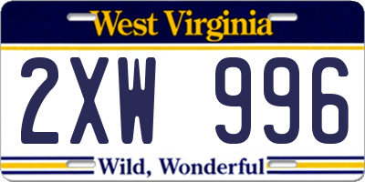 WV license plate 2XW996