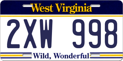 WV license plate 2XW998