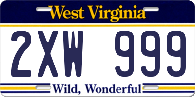 WV license plate 2XW999