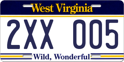 WV license plate 2XX005