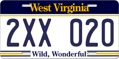WV license plate 2XX020
