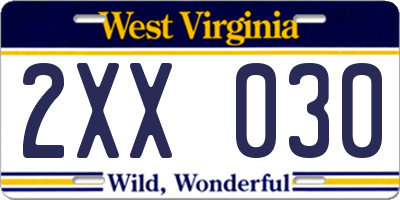 WV license plate 2XX030