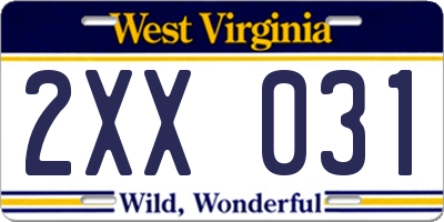 WV license plate 2XX031
