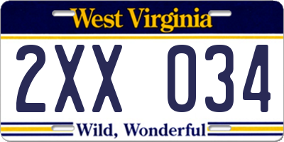 WV license plate 2XX034