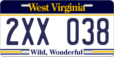 WV license plate 2XX038