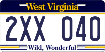 WV license plate 2XX040