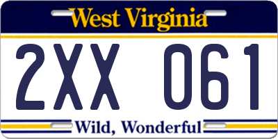 WV license plate 2XX061