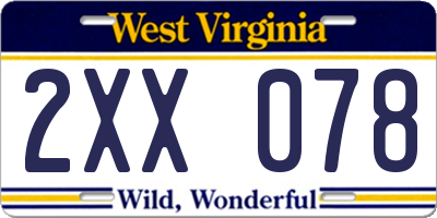 WV license plate 2XX078