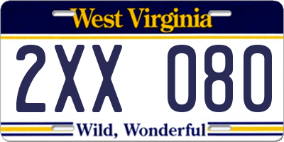 WV license plate 2XX080