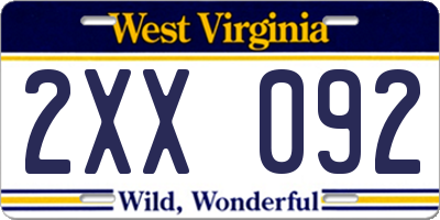 WV license plate 2XX092