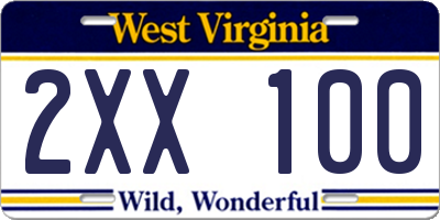 WV license plate 2XX100