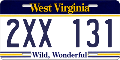 WV license plate 2XX131