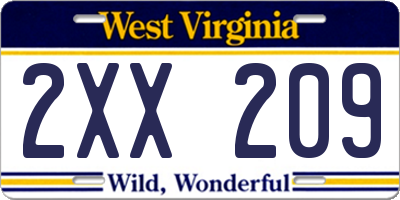 WV license plate 2XX209