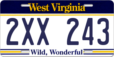 WV license plate 2XX243