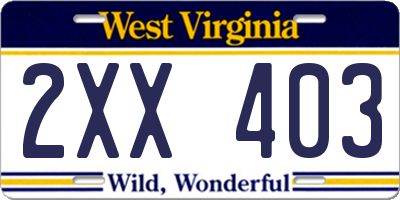 WV license plate 2XX403