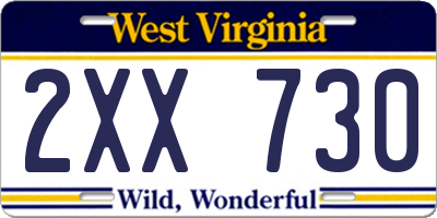 WV license plate 2XX730