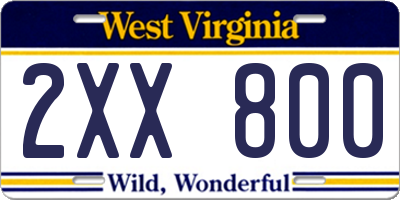 WV license plate 2XX800