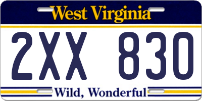 WV license plate 2XX830