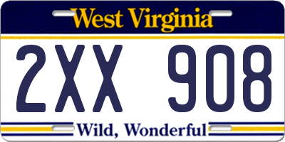 WV license plate 2XX908