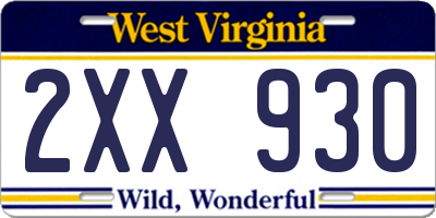 WV license plate 2XX930